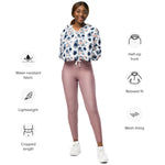 Women’s cropped windbreaker Dusty Blue and Blush Pink Flowers Summer Rose Women's Cropped Windbreaker