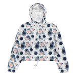 Women’s cropped windbreaker Dusty Blue and Blush Pink Flowers Summer Rose Women's Cropped Windbreaker