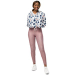 Women’s cropped windbreaker Dusty Blue and Blush Pink Flowers Summer Rose Women's Cropped Windbreaker