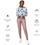 Women’s cropped windbreaker Dusty Blue and Navy Blue Flowers Summer Rose Women's Cropped Windbreaker