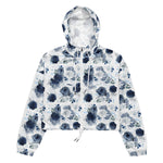 Women’s cropped windbreaker Dusty Blue and Navy Blue Flowers Summer Rose Women's Cropped Windbreaker