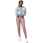 Women’s cropped windbreaker Dusty Blue and Navy Blue Flowers Summer Rose Women's Cropped Windbreaker
