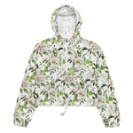Women’s cropped windbreaker Elegant Antique White Rose Botanical Pattern Summer Rose Women's Cropped Windbreaker