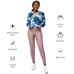 Women’s cropped windbreaker Elegant Modern Floral Blue Summer Rose Women's Cropped Windbreaker Jacket
