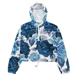 Women’s cropped windbreaker Elegant Modern Floral Blue Summer Rose Women's Cropped Windbreaker Jacket