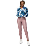 Women’s cropped windbreaker Elegant Modern Floral Blue Summer Rose Women's Cropped Windbreaker Jacket