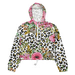 Women’s cropped windbreaker Elegant leopard print and floral Summer Rose Women's Cropped Windbreaker