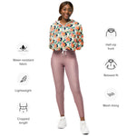 Women’s cropped windbreaker Elegant Pink Blue & Orange Floral Watercolor Summer Rose Women's Cropped Windbreaker