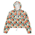 Women’s cropped windbreaker Elegant Pink Blue & Orange Floral Watercolor Summer Rose Women's Cropped Windbreaker