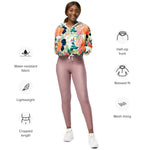 Women’s cropped windbreaker Elegant Pink Blue & Orange Rose Floral Watercolor Summer Rose Women's Cropped Windbreaker