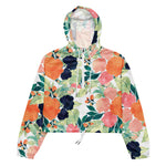 Women’s cropped windbreaker Elegant Pink Blue & Orange Rose Floral Watercolor Summer Rose Women's Cropped Windbreaker