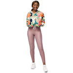 Women’s cropped windbreaker Elegant Pink Blue & Orange Rose Floral Watercolor Summer Rose Women's Cropped Windbreaker
