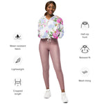 Women’s cropped windbreaker Elegant Pink Roses Watercolor Floral Pattern Summer Rose Women's Cropped Windbreaker