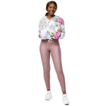 Women’s cropped windbreaker Elegant Pink Roses Watercolor Floral Pattern Summer Rose Women's Cropped Windbreaker
