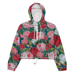 Women’s cropped windbreaker Elegant Victorian Watercolor Red and Pink Roses Summer Rose Women's Cropped Windbreaker