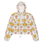 Women’s cropped windbreaker Fashion Watercolor Floral Rose Yellow and Pink Summer Rose Women's Cropped Windbreaker