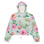 Women’s cropped windbreaker Floral Pattern Flower Summer Rose Women's Cropped Windbreaker