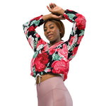 Women’s cropped windbreaker Beautiful Red Roses Garden Vintage Summer Rose Women's Cropped Windbreaker
