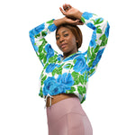 Women’s cropped windbreaker Blue roses watercolor Summer Rose Women's Cropped Windbreaker