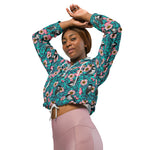 Women’s cropped windbreaker Chickadees in The Wild Rose Pink and Blue Summer Rose Women's Cropped Windbreaker