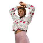 Women’s cropped windbreaker Classy Floral Pattern Pink Rose Garden Summer Rose Women's Cropped Windbreaker