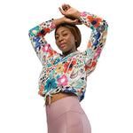 Women’s cropped windbreaker Colorful Blooming Flowers and Flying Birds Summer Rose Women's Cropped Windbreaker
