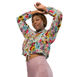 Women’s cropped windbreaker Colorful Vintage Floral Tissue Summer Rose Women's Cropped Windbreaker