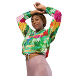 Women’s cropped windbreaker Cute Watercolor Red & Yellow Floral Biscay Summer Rose Women's Cropped Windbreaker