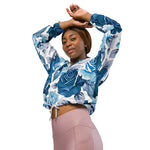 Women’s cropped windbreaker Elegant Modern Floral Blue Summer Rose Women's Cropped Windbreaker Jacket