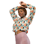 Women’s cropped windbreaker Elegant Pink Blue & Orange Floral Watercolor Summer Rose Women's Cropped Windbreaker