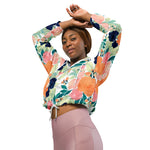 Women’s cropped windbreaker Elegant Pink Blue & Orange Rose Floral Watercolor Summer Rose Women's Cropped Windbreaker