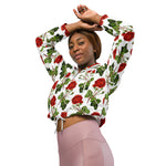 Women’s cropped windbreaker Elegant Red Roses Floral Flowers Summer Rose Women's Cropped Windbreaker