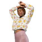 Women’s cropped windbreaker Fashion Watercolor Floral Rose Yellow and Pink Summer Rose Women's Cropped Windbreaker