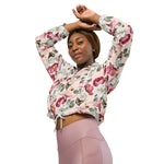 Women’s cropped windbreaker Floral Pattern Flower with Butterfly Summer Rose Women's Cropped Windbreaker