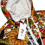 Women’s cropped windbreaker Autumn pattern featuring Bullfinches, Dahlia and Chrysanthemum flowers, various berries, leaves and bugs Summer Rose Women's Cropped Windbreaker