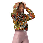 Women’s cropped windbreaker Autumn pattern featuring Bullfinches, Dahlia and Chrysanthemum flowers, various berries, leaves and bugs Summer Rose Women's Cropped Windbreaker