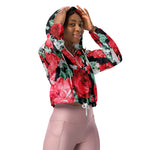 Women’s cropped windbreaker Beautiful Red Roses Garden Vintage Summer Rose Women's Cropped Windbreaker