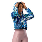Women’s cropped windbreaker Blue Indigo Floral Flowers Rose Summer Rose Women's Cropped Windbreaker
