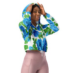 Women’s cropped windbreaker Blue roses watercolor Summer Rose Women's Cropped Windbreaker