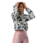 Women’s cropped windbreaker Blush Rose Pink Navy Blue Bouquet Summer Rose Women's Cropped Windbreaker