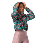 Women’s cropped windbreaker Chickadees in The Wild Rose Pink and Blue Summer Rose Women's Cropped Windbreaker