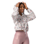 Women’s cropped windbreaker Classic Pink & Gray Pattern Flowers Summer Rose Women's Cropped Windbreaker