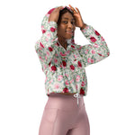 Women’s cropped windbreaker Classy Floral Pattern Pink Rose Garden Summer Rose Women's Cropped Windbreaker