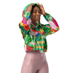 Women’s cropped windbreaker Cute Watercolor Red & Yellow Floral Biscay Summer Rose Women's Cropped Windbreaker