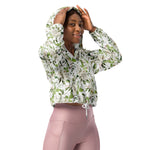 Women’s cropped windbreaker Elegant Antique White Rose Botanical Pattern Summer Rose Women's Cropped Windbreaker