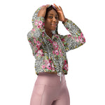 Women’s cropped windbreaker Elegant Leopard and Rose Floral Summer Rose Women's Cropped Windbreaker