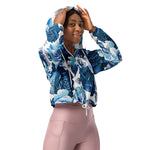 Women’s cropped windbreaker Elegant Modern Floral Blue Summer Rose Women's Cropped Windbreaker Jacket