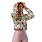 Women’s cropped windbreaker Elegant Pink Blue & Orange Floral Watercolor Summer Rose Women's Cropped Windbreaker