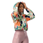 Women’s cropped windbreaker Elegant Pink Blue & Orange Rose Floral Watercolor Summer Rose Women's Cropped Windbreaker
