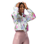 Women’s cropped windbreaker Elegant Pink Roses Watercolor Floral Pattern Summer Rose Women's Cropped Windbreaker